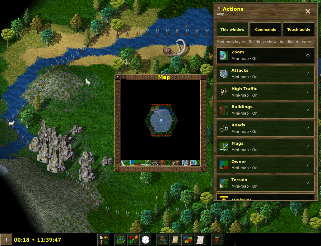 Widelands with its floating touch controls in a wider Fold-style browser layout